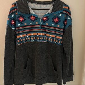 Gray and Teal Patterned Women's Sweater